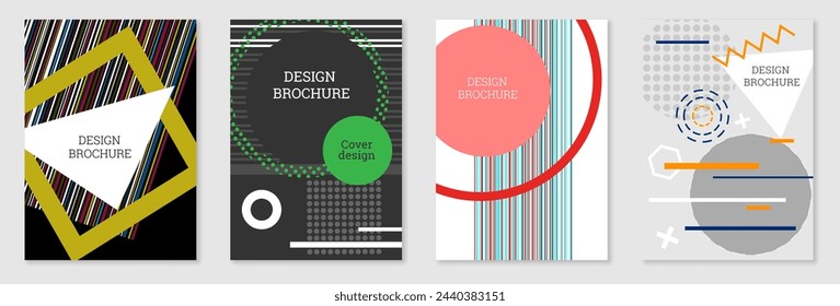 Set of cover design in Memphis style. Geometric design, abstract background. Fashionable bright cover, banner, poster, booklet. Creative colors.