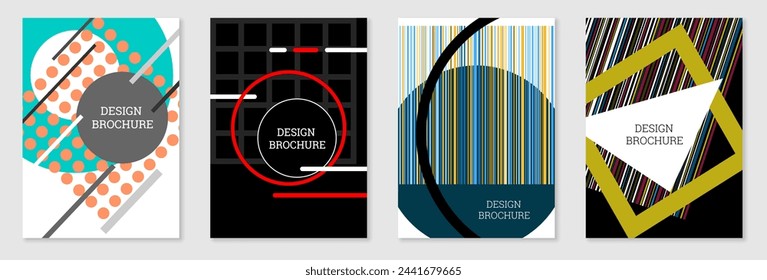 Set of cover design in Memphis style. Geometric design, abstract background. Fashionable bright cover, banner, poster, booklet. Creative colors.