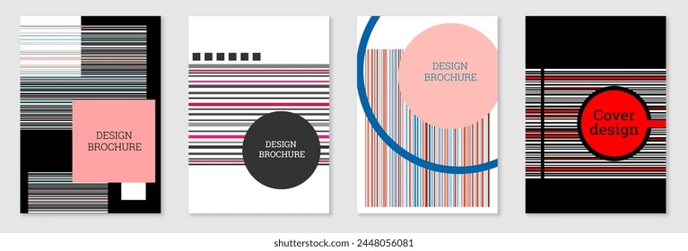 Satz von Cover-Design im Memphis-Stil. Geometrisches Design, abstrakter Hintergrund. Modisches helles Cover, Banner, Poster, Booklet. Kreative Farben.
