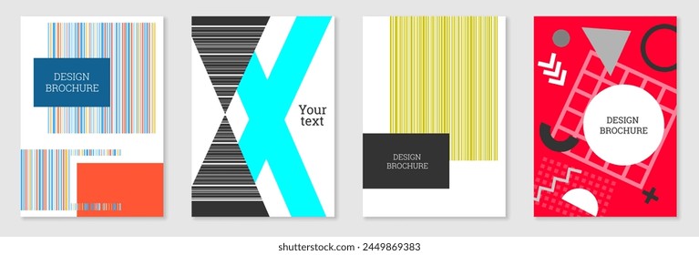 Set of cover design in Memphis style. Geometric design, abstract background. Fashionable bright cover, banner, poster, booklet. Creative colors.