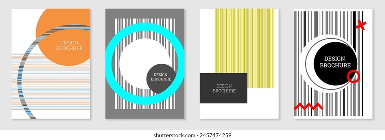 Satz von Cover-Design im Memphis-Stil. Geometrisches Design, abstrakter Hintergrund. Modisches helles Cover, Banner, Poster, Booklet. Kreative Farben.