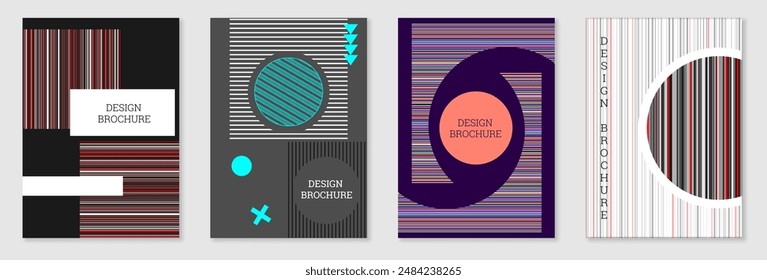 Conjunto de diseño de portada en estilo Memphis. Diseño geométrico, fondo abstracto. Cubierta brillante de moda, Anuncio, póster, folleto. Colores creativos.