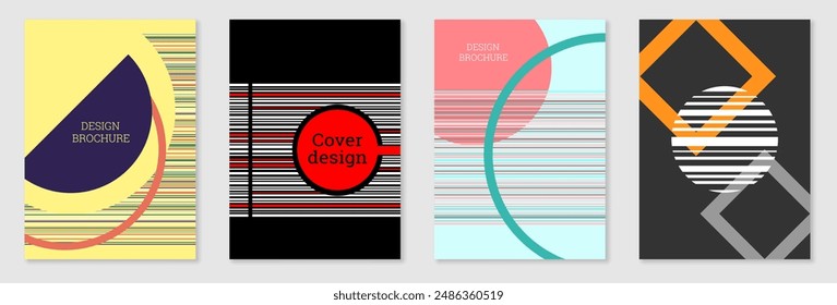 Conjunto de diseño de portada en estilo Memphis. Diseño geométrico, fondo abstracto. Cubierta brillante de moda, Anuncio, póster, folleto. Colores creativos.