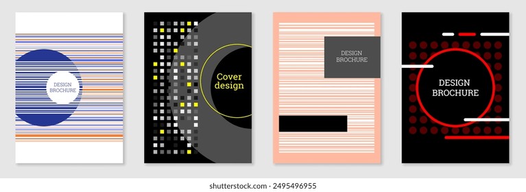 Conjunto de diseño de portada en estilo Memphis. Diseño geométrico, fondo abstracto. Cubierta brillante de moda, Anuncio, póster, folleto. Colores creativos.