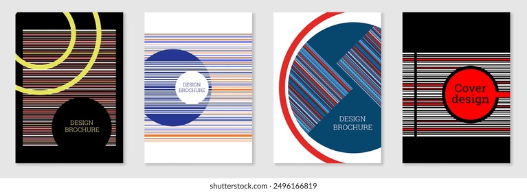 Set of cover design in Memphis style. Geometric design, abstract background. Fashionable bright cover, banner, poster, booklet. Creative colors.