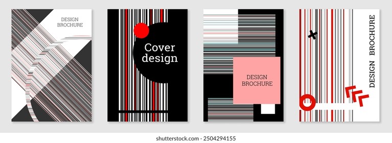 Set of cover design in Memphis style. Geometric design, abstract background. Fashionable bright cover, banner, poster, booklet. Creative colors.