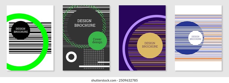 Conjunto de diseño de portada en estilo Memphis. Diseño geométrico, fondo abstracto. Cubierta brillante de moda, Anuncio, cartel, folleto. Colores creativos.