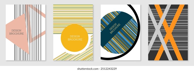 Conjunto de design de capa em estilo Memphis. Projeto geométrico, fundo abstrato. Capa brilhante na moda, faixa, cartaz, livreto. Cores criativas.