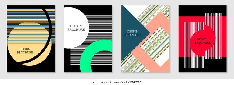 Set of cover design in Memphis style. Geometric design, abstract background. Fashionable bright cover, banner, poster, booklet. Creative colors.