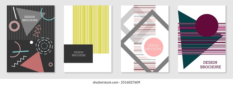 Set of cover design in Memphis style. Geometric design, abstract background. Fashionable bright cover, banner, poster, booklet. Creative colors.