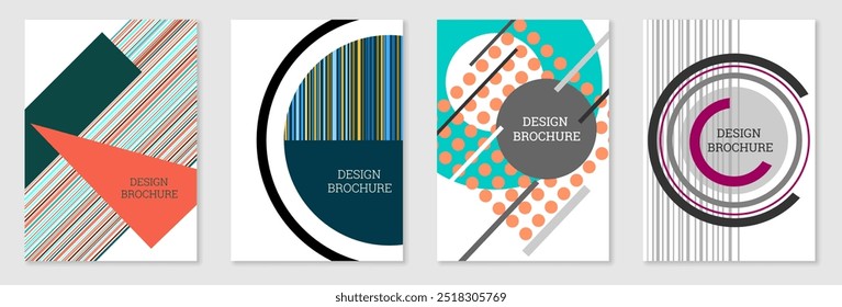 Set of cover design in Memphis style. Geometric design, abstract background. Fashionable bright cover, banner, poster, booklet. Creative colors.