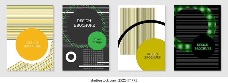 Set of cover design in Memphis style. Geometric design, abstract background. Fashionable bright cover, banner, poster, booklet. Creative colors.