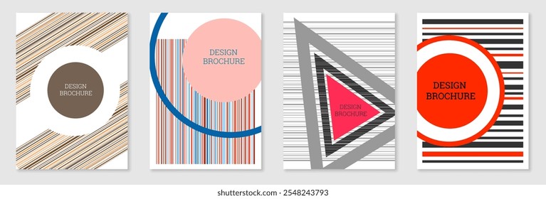 Conjunto de diseño de portada en estilo Memphis. Diseño geométrico, fondo abstracto. Cubierta brillante de moda, Anuncio, cartel, folleto. Colores creativos.