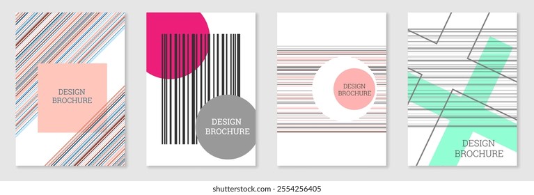 Set of cover design in Memphis style. Geometric design, abstract background. Fashionable bright cover, banner, poster, booklet. Creative colors.