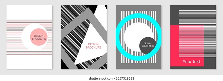 Set of cover design in Memphis style. Geometric design, abstract background. Fashionable bright cover, banner, poster, booklet. Creative colors.