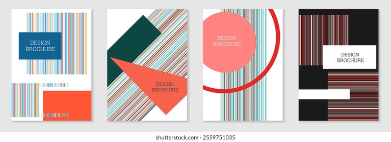 Set of cover design in Memphis style. Geometric design, abstract background. Fashionable bright cover, banner, poster, booklet. Creative colors.