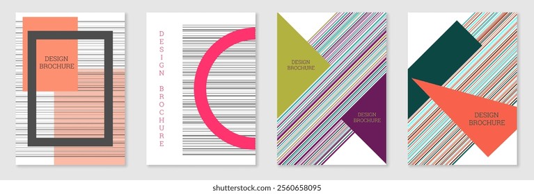 Set of cover design in Memphis style. Geometric design, abstract background. Fashionable bright cover, banner, poster, booklet. Creative colors.