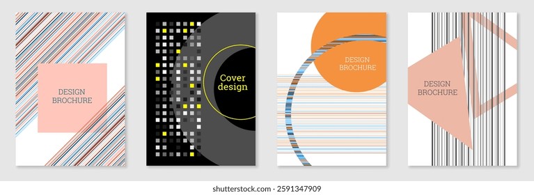 Set of cover design in Memphis style. Geometric design, abstract background. Fashionable bright cover, banner, poster, booklet. Creative colors.