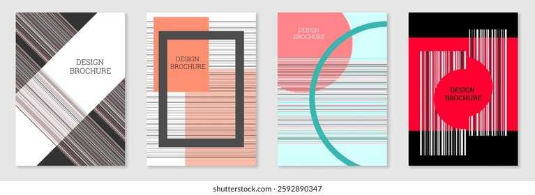 Set of cover design in Memphis style. Geometric design, abstract background. Fashionable bright cover, banner, poster, booklet. Creative colors.