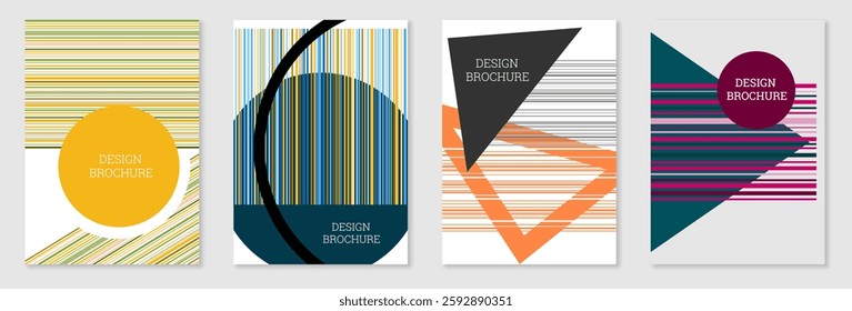 Set of cover design in Memphis style. Geometric design, abstract background. Fashionable bright cover, banner, poster, booklet. Creative colors.