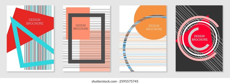 Set of cover design in Memphis style. Geometric design, abstract background. Fashionable bright cover, banner, poster, booklet. Creative colors.