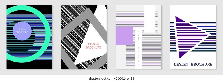 Set of cover design in Memphis style. Geometric design, abstract background. Fashionable bright cover, banner, poster, booklet. Creative colors.