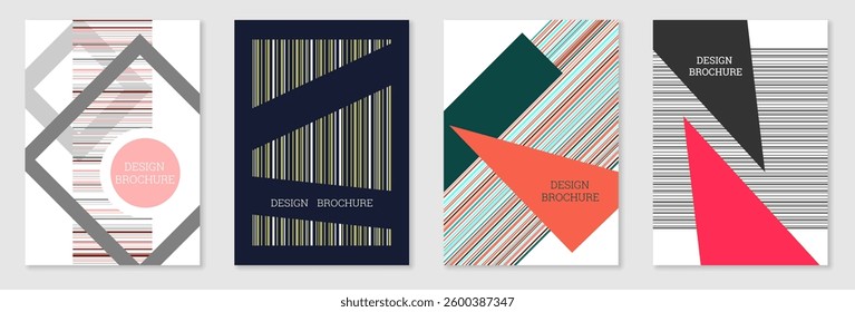 Set of cover design in Memphis style. Geometric design, abstract background. Fashionable bright cover, banner, poster, booklet. Creative colors.