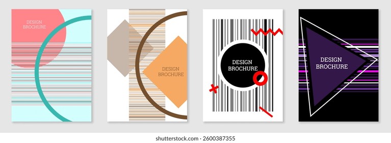 Set of cover design in Memphis style. Geometric design, abstract background. Fashionable bright cover, banner, poster, booklet. Creative colors.