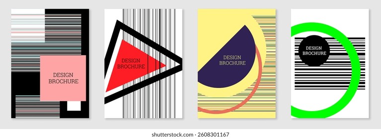 Set of cover design in Memphis style. Geometric design, abstract background. Fashionable bright cover, banner, poster, booklet. Creative colors.