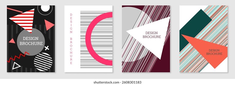 Set of cover design in Memphis style. Geometric design, abstract background. Fashionable bright cover, banner, poster, booklet. Creative colors.