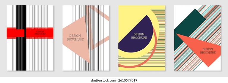 Set of cover design in Memphis style. Geometric design, abstract background. Fashionable bright cover, banner, poster, booklet. Creative colors.
