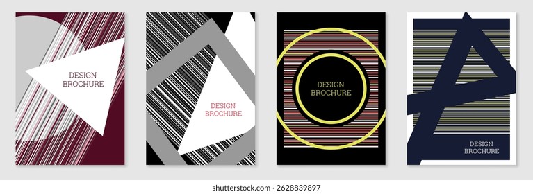 Conjunto de design de capa em estilo Memphis. Projeto geométrico, fundo abstrato. Capa brilhante na moda, faixa, cartaz, livreto. Cores criativas.