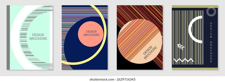 Set of cover design in Memphis style. Geometric design, abstract background. Fashionable bright cover, banner, poster, booklet. Creative colors.
