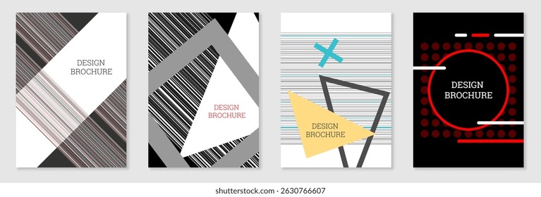 Conjunto de diseño de portada en estilo Memphis. Diseño geométrico, fondo abstracto. Cubierta brillante de moda, Anuncio, cartel, folleto. Colores creativos.