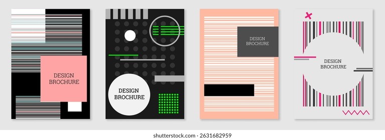 Set of cover design in Memphis style. Geometric design, abstract background. Fashionable bright cover, banner, poster, booklet. Creative colors.