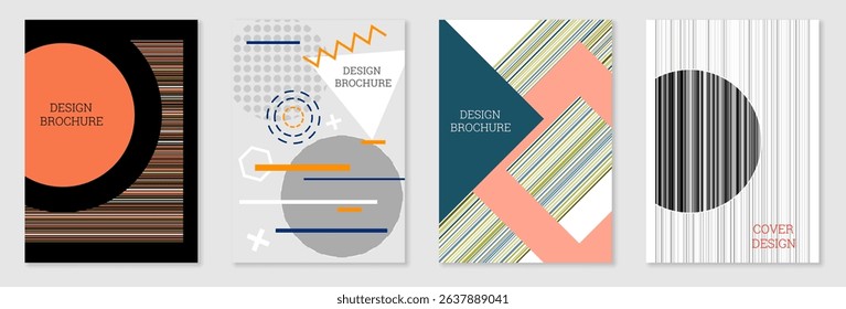 Set of cover design in Memphis style. Geometric design, abstract background. Fashionable bright cover, banner, poster, booklet. Creative colors.