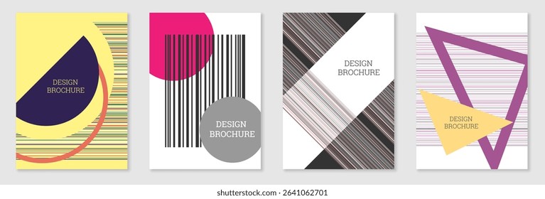 Set of cover design in Memphis style. Geometric design, abstract background. Fashionable bright cover, banner, poster, booklet. Creative colors.