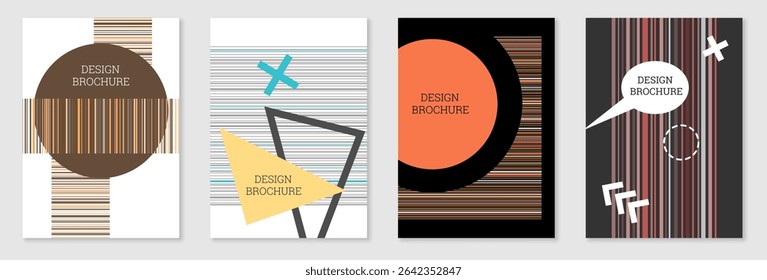 Set of cover design in Memphis style. Geometric design, abstract background. Fashionable bright cover, banner, poster, booklet. Creative colors.