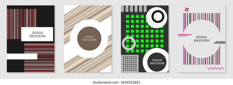 Set of cover design in Memphis style. Geometric design, abstract background. Fashionable bright cover, banner, poster, booklet. Creative colors.
