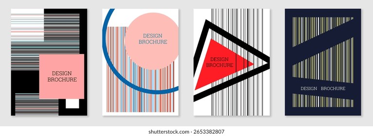 Conjunto de diseño de portada en estilo Memphis. Diseño geométrico, fondo abstracto. Cubierta brillante de moda, Anuncio, cartel, folleto. Colores creativos.