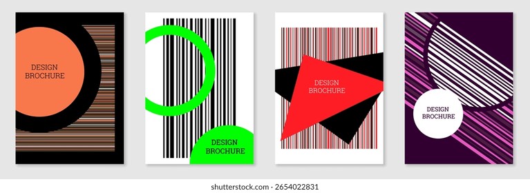 Conjunto de diseño de portada en estilo Memphis. Diseño geométrico, fondo abstracto. Cubierta brillante de moda, Anuncio, cartel, folleto. Colores creativos.
