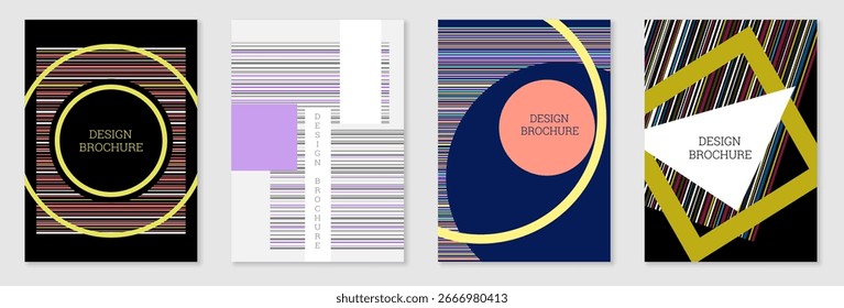 Conjunto de diseño de portada en estilo Memphis. Diseño geométrico, fondo abstracto. Cubierta brillante de moda, Anuncio, cartel, folleto. Colores creativos.