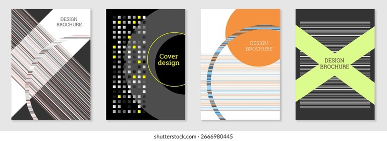 Set of cover design in Memphis style. Geometric design, abstract background. Fashionable bright cover, banner, poster, booklet. Creative colors.