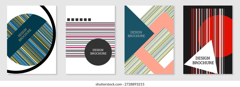 Conjunto de design de capa em estilo Memphis. Projeto geométrico, fundo abstrato. Capa brilhante na moda, faixa, cartaz, livreto. Cores criativas.