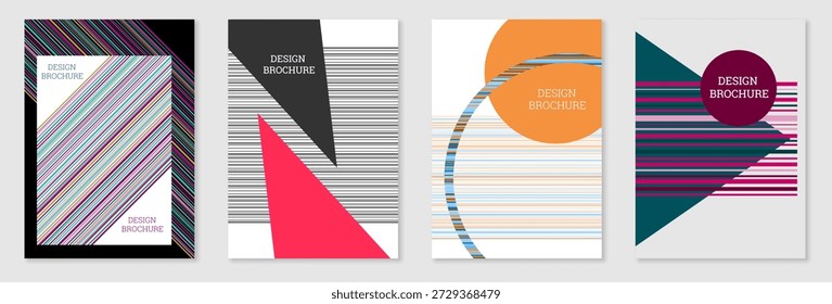 Conjunto de design de capa em estilo Memphis. Projeto geométrico, fundo abstrato. Capa brilhante na moda, faixa, cartaz, livreto. Cores criativas.