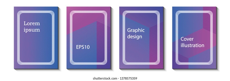 Set of cover design with minimal geometric lines and gradient of blue and purple.