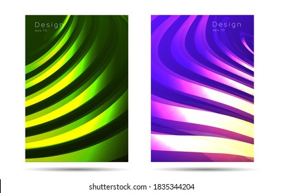 Conjunto de diseño de cubierta o plantilla de fondo de afiche con textura de curvas de líquido, pancarta moderna