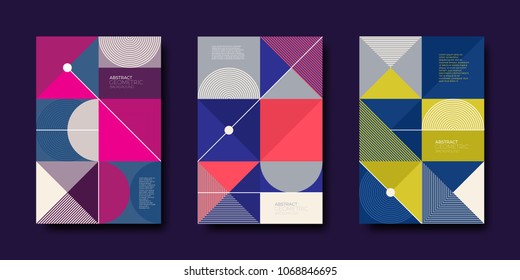 Set of cover design with simple abstract geometric shapes. Vector illustration template. Universal abstract design for covers, flyers, banners, greeting card, booklet and brochure.