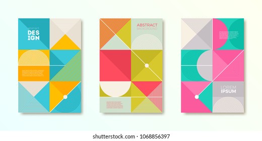 Set of cover design with simple abstract geometric shapes. Vector illustration template. Universal abstract design for covers, flyers, banners, greeting card, booklet and brochure.