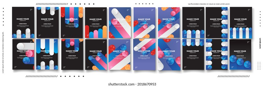 Conjunto de plantillas de diseño de portada conjunto con líneas abstractas estilo moderno de gradiente de color diferente en el fondo para la presentación de decoración, folleto, catálogo, afiche, libro, revista, etc. Ilustración vectorial